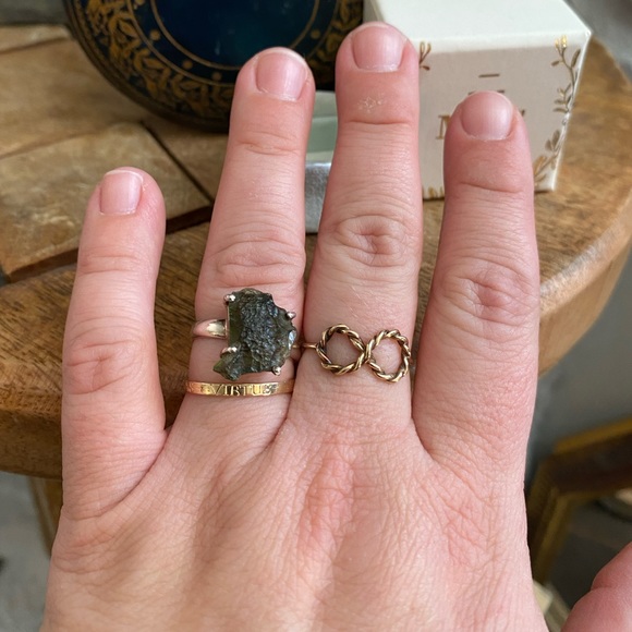 Authentic Genuine Natural Raw Moldavite Sterling Silver Gemstone Ring - Picture 3 of 10